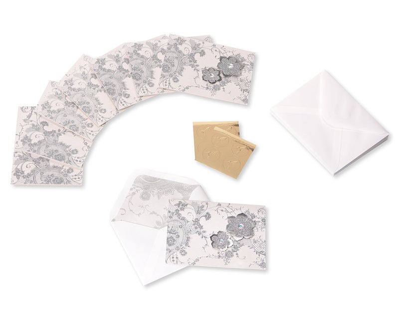 Papyrus Blank Cards with Envelopes, Lace and Flowers with Glitter (8-Count) - Image 2